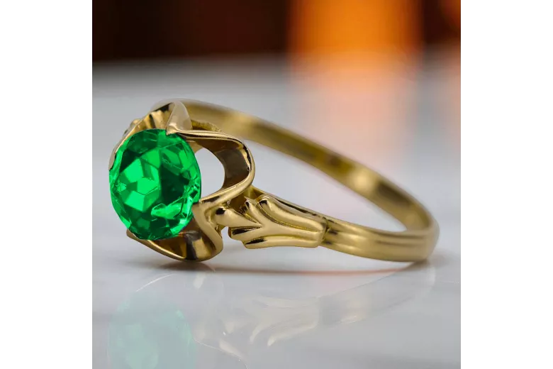 Or jaune 14 carats Émeraude Anneau Style vintage vrc023y